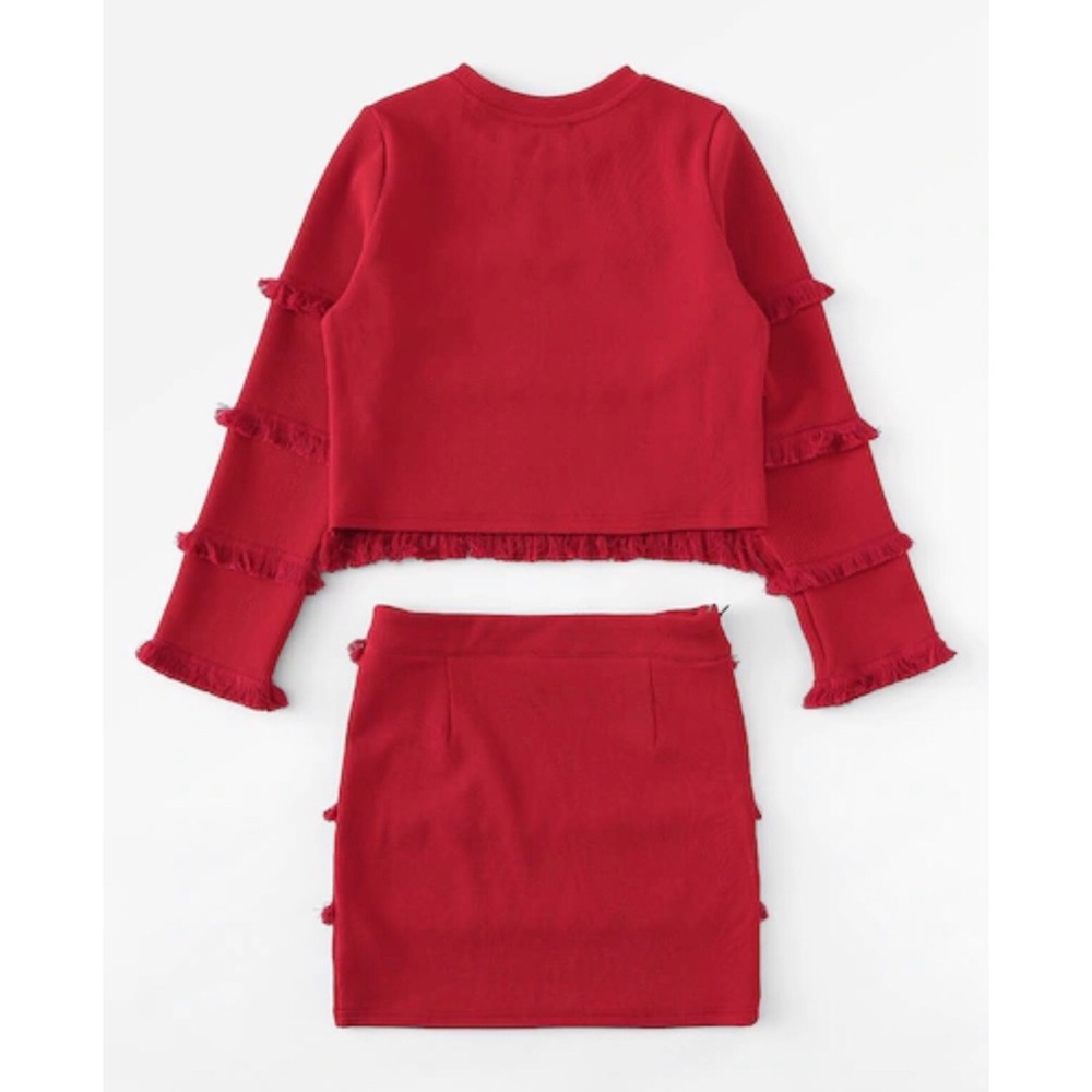 Textured Fringe Crop Top & Skirt Set - Picture 2 of 4
